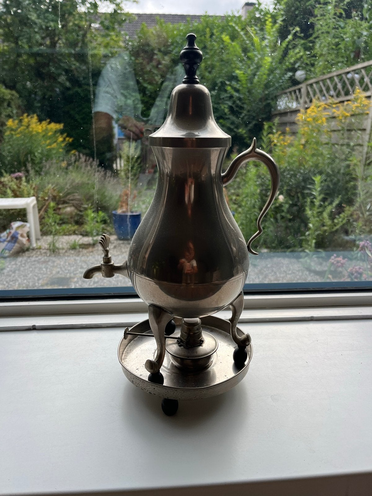 Antieke koffie- of theepercolator met spiritusbrander, Ophalen of Verzenden