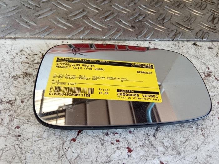 Spiegelglas rechts van een Renault Clio, Gebruikt, -, Renault, -
