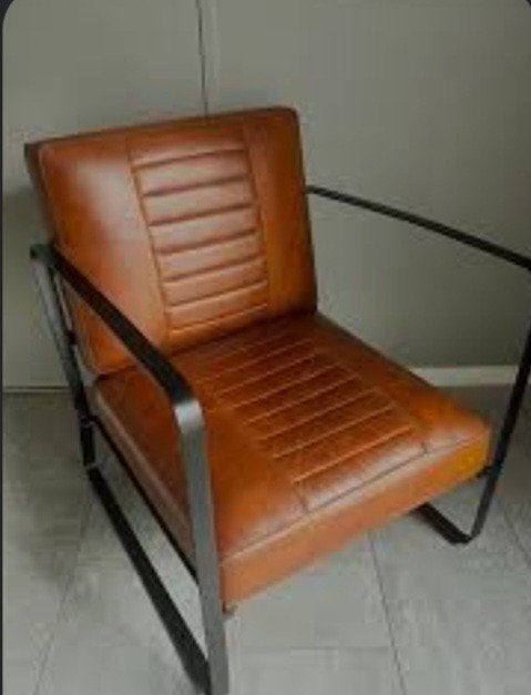 lederen fauteuil industriële stoel, Huis en Inrichting, Fauteuils, Ophalen, Minder dan 75 cm, Leer, 50 tot 75 cm