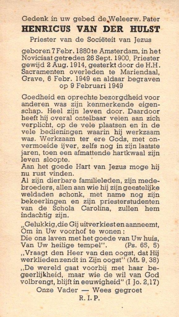Hulst van der Henricus Amsterdam 1880-1949 Grave, Ophalen of Verzenden