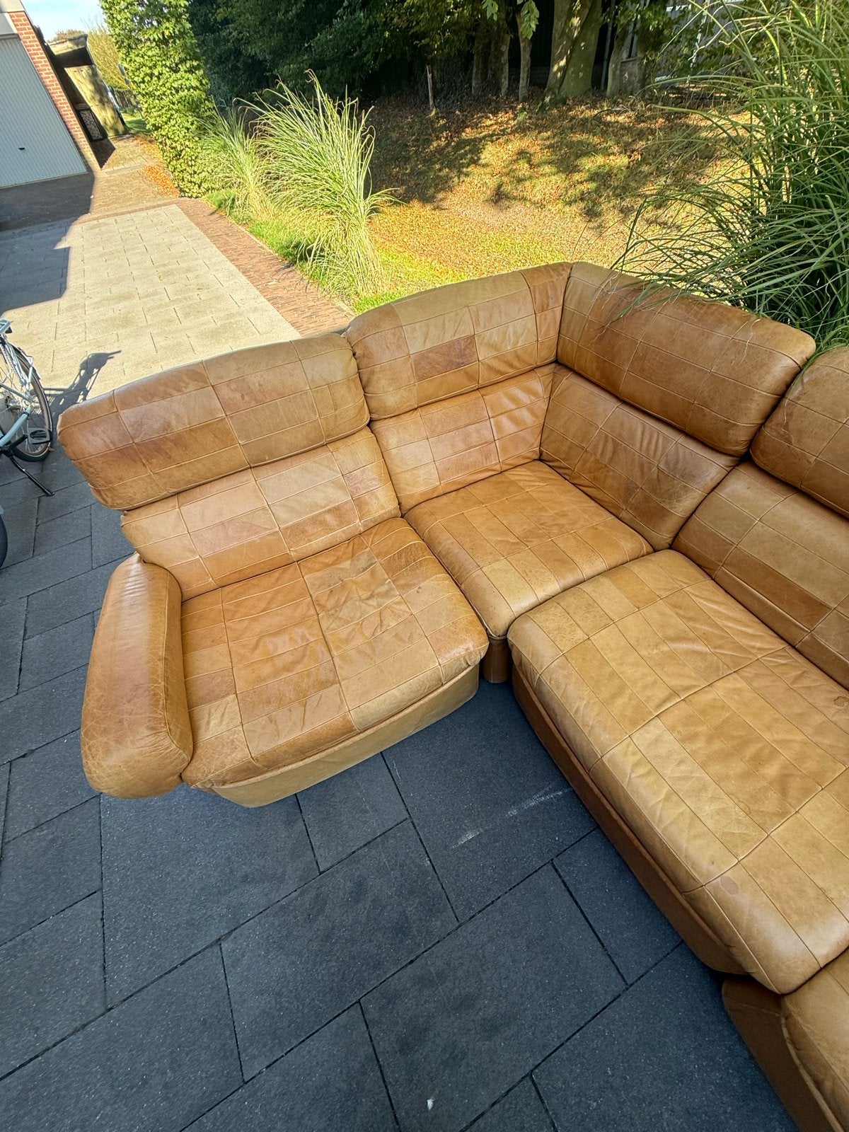 Laauser stijl zacht lederen modulaire bank, Huis en Inrichting, Ophalen, Gebruikt, Hoekbank, 300 cm of meer