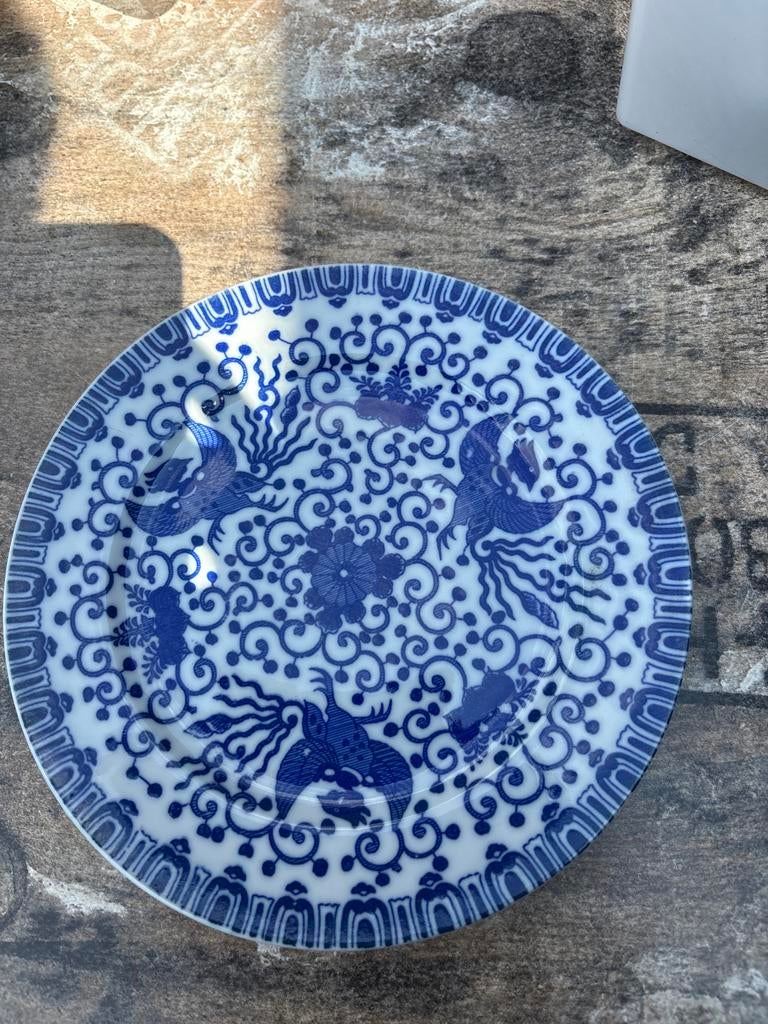 Vintage Delfts Blauw Bord met Aziatisch Patroon, Ophalen of Verzenden