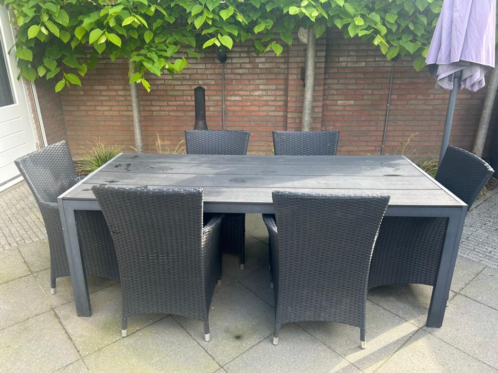 Tuinset met 6 stoelen €50, Tuin en Terras, Tuinsets en Loungesets, Ophalen, Gebruikt, Eettafel, 6 zitplaatsen