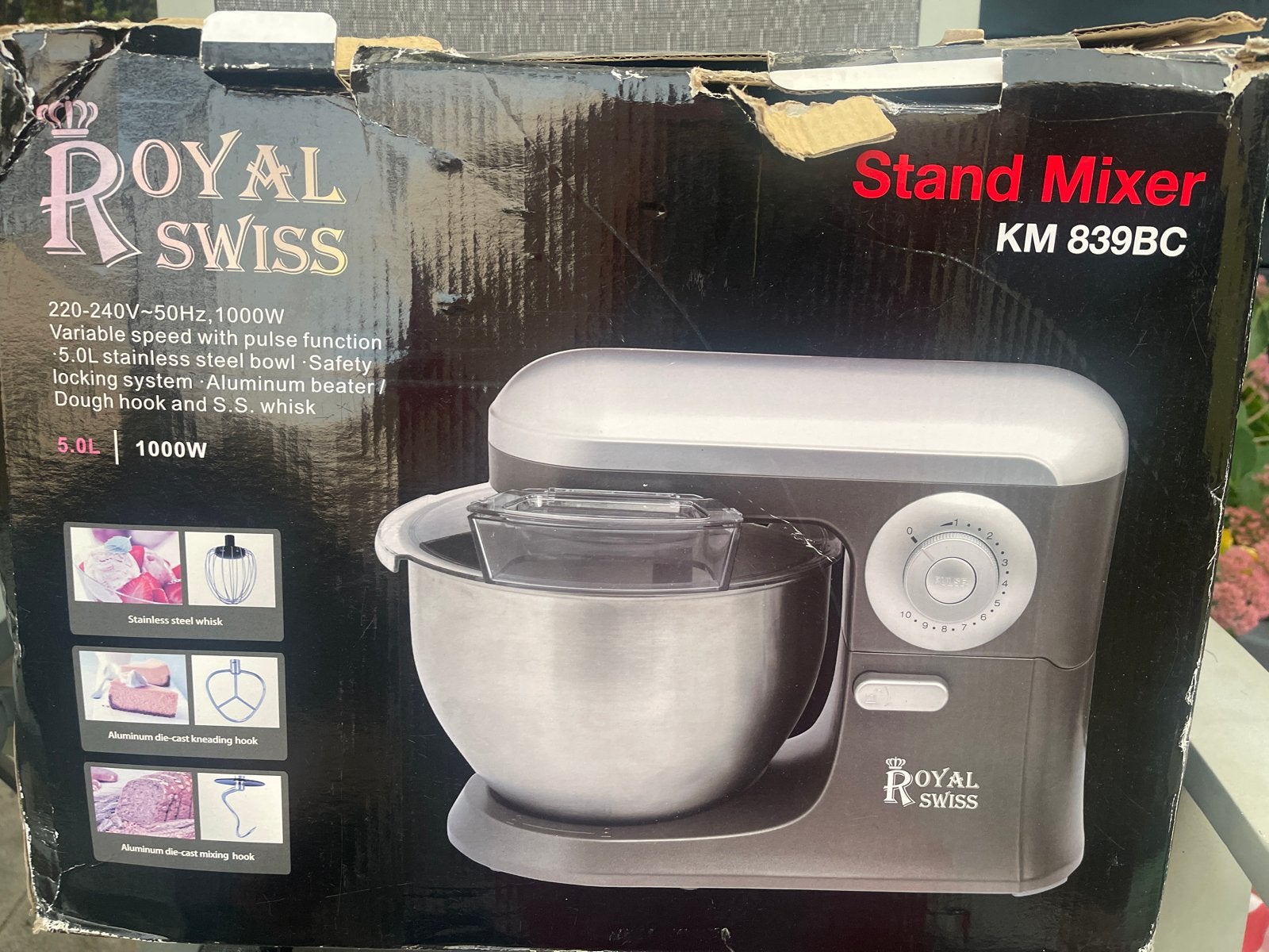 Royal Swiss Stand Mixer KM 839BC - 5.0L, 1000W, 4 liter of meer, Ophalen of Verzenden, Nieuw, 3 snelheden of meer