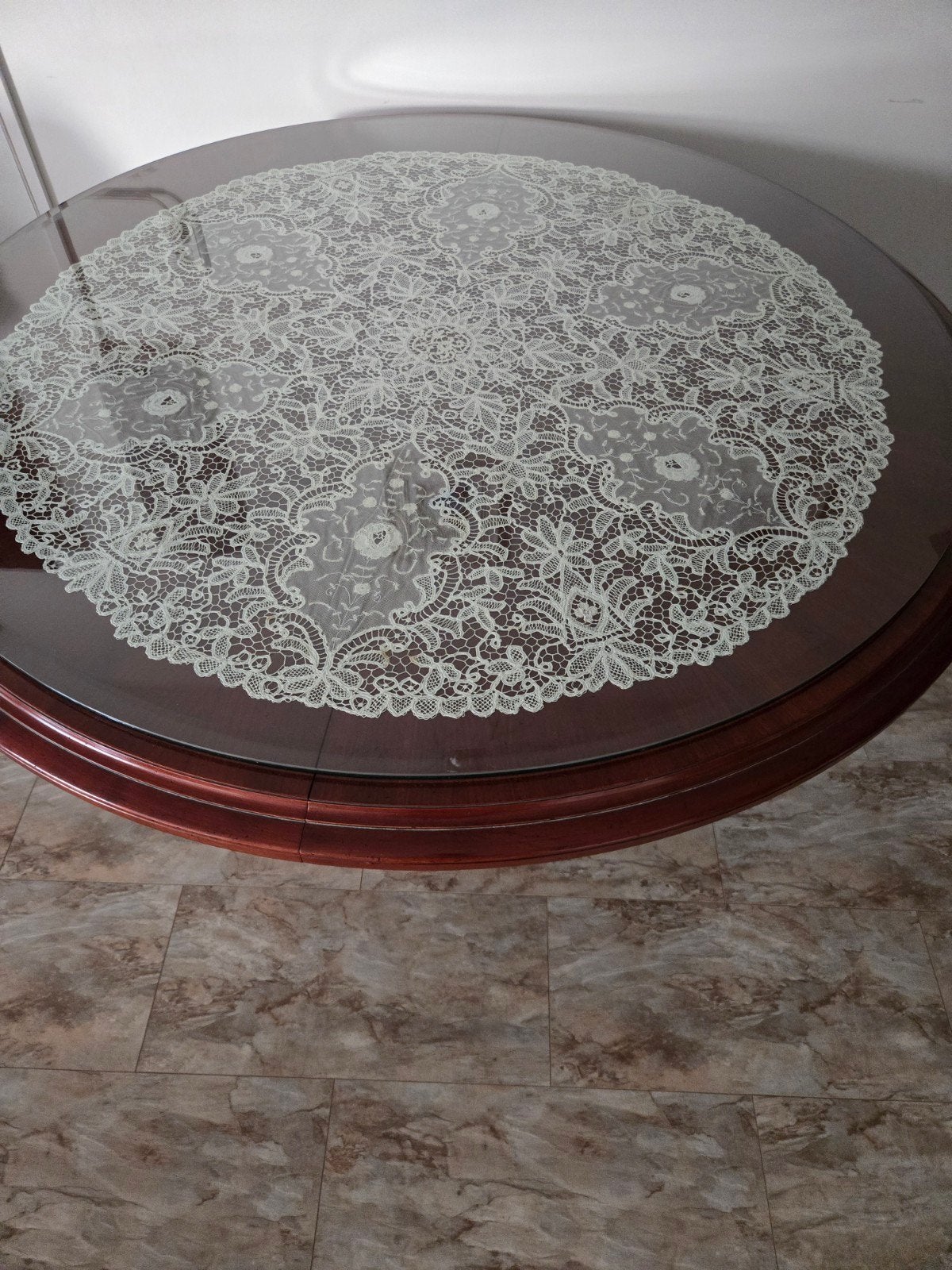 Uitschuifbare Mahonie Eettafel - Rond, 138 cm breed, Ophalen, Gebruikt, Rond, Overige houtsoorten