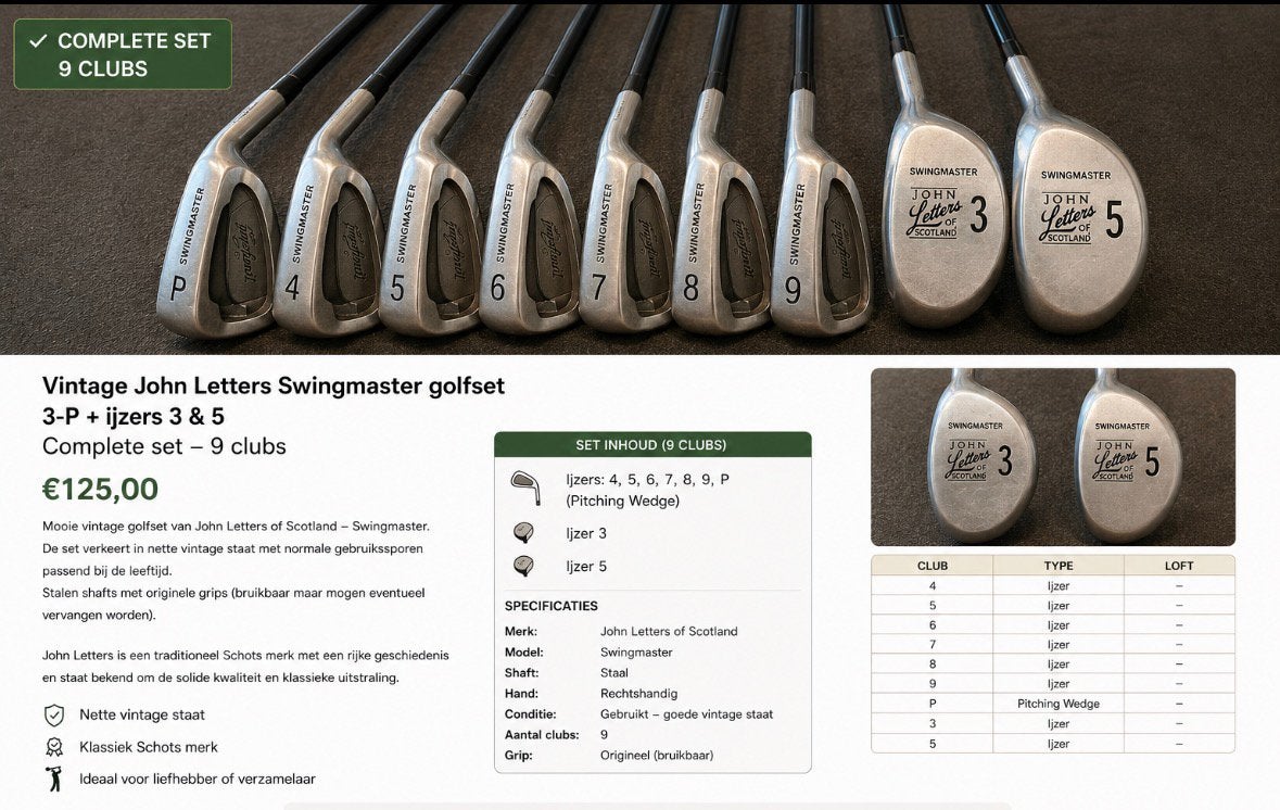 John Letters Swingmaster golfset – 9 clubs Scotland, Ophalen, Gebruikt, Set