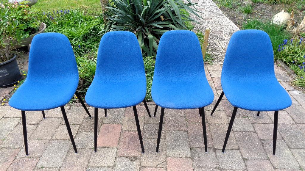4 Actona kuipstoelen met blauwe bekleding, Ophalen, Gebruikt, Blauw, Scandinavisch modern