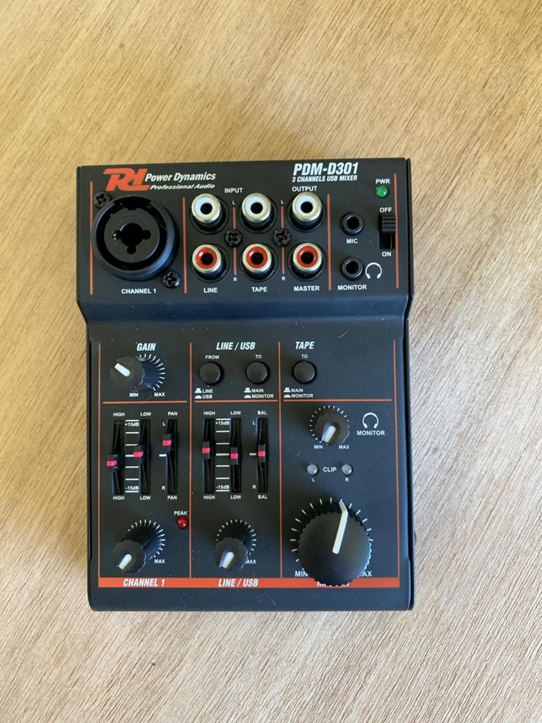 Power Dynamics PDM-D301 3-kanaals USB Mixer, Ophalen of Verzenden, Nieuw, Minder dan 5 kanalen, Microfooningang