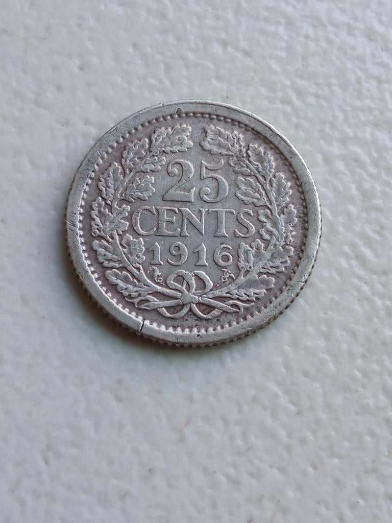 Nederland 25 cent 1916, Postzegels en Munten, Munten | Nederland, Zilver, 25 cent, Ophalen of Verzenden, Koningin Wilhelmina