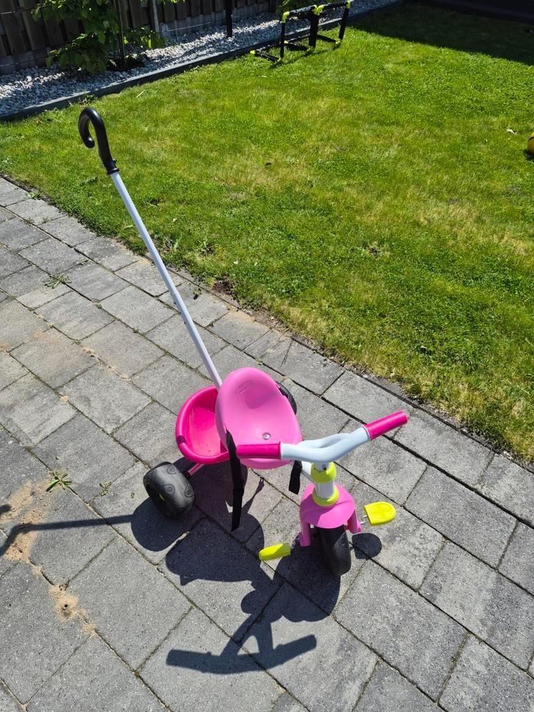 Roze kinder driewieler met duwstang, Ophalen, Gebruikt, Duwstang