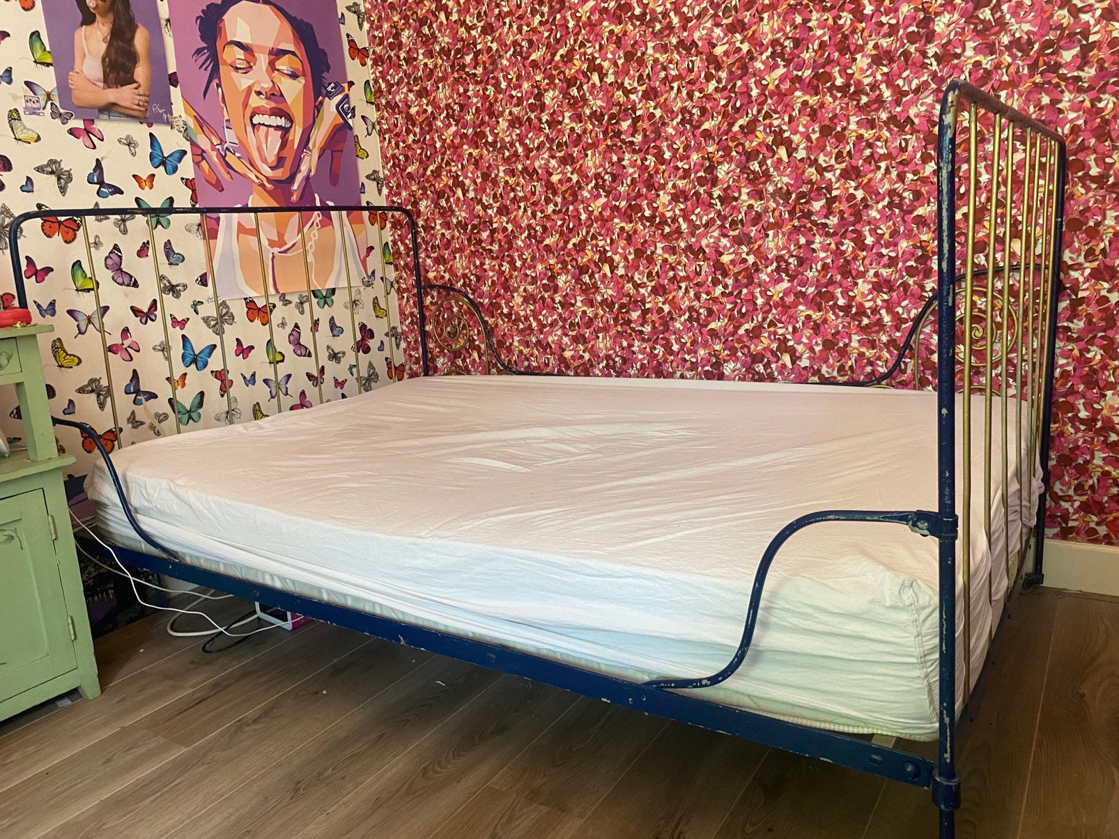Antiek Frans bed twijfelaar, Ophalen, Gebruikt, 100 cm of meer, Matras
