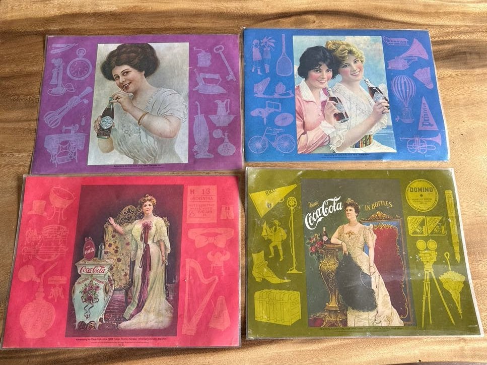Set van 4 Coca-Cola Vintage Advertentie Placemats, Gebruikt, Ophalen of Verzenden, Voor 1940, Prent