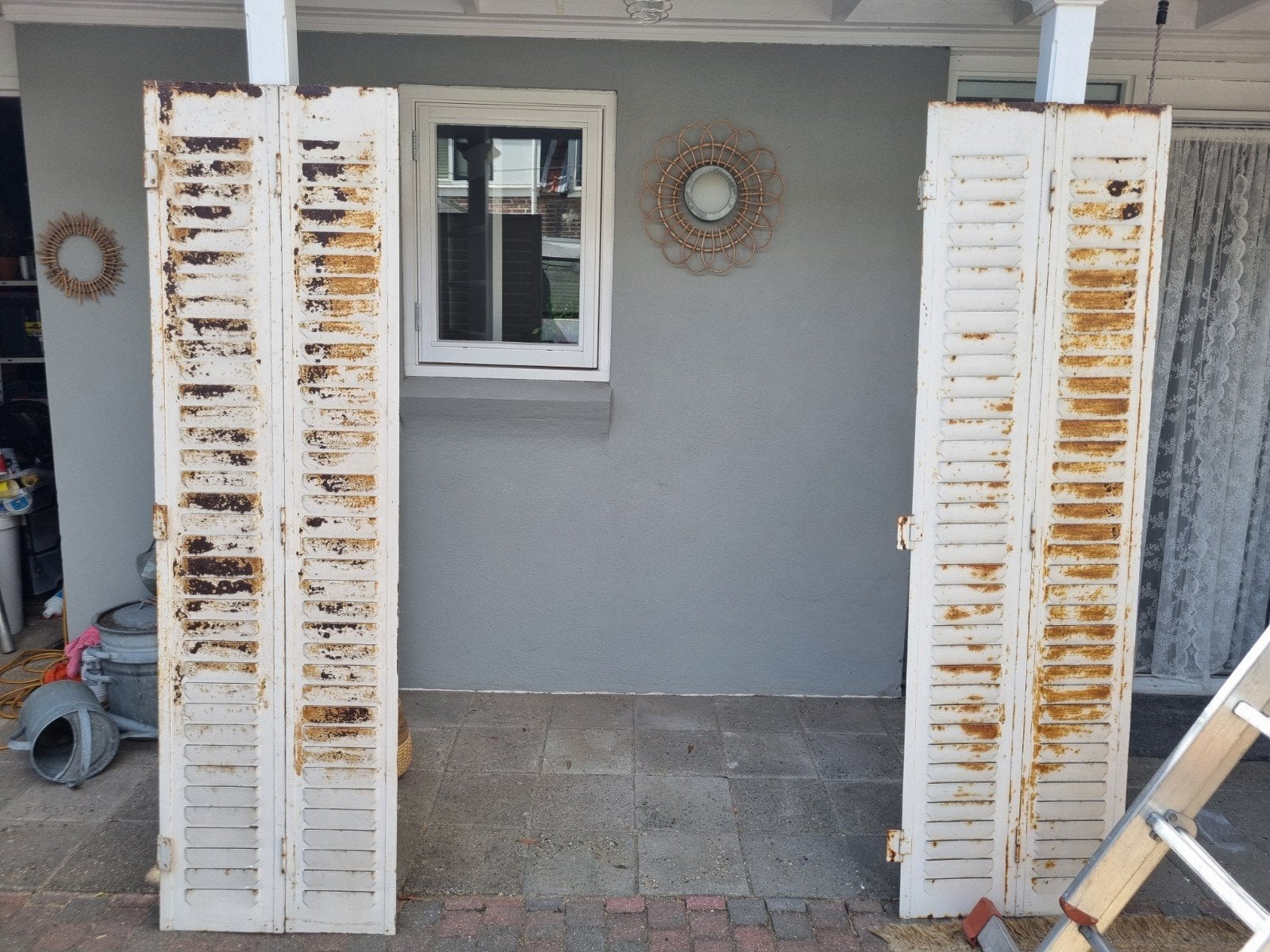 Stoere oude stalen luiken - decoratie tuin (set), Ophalen