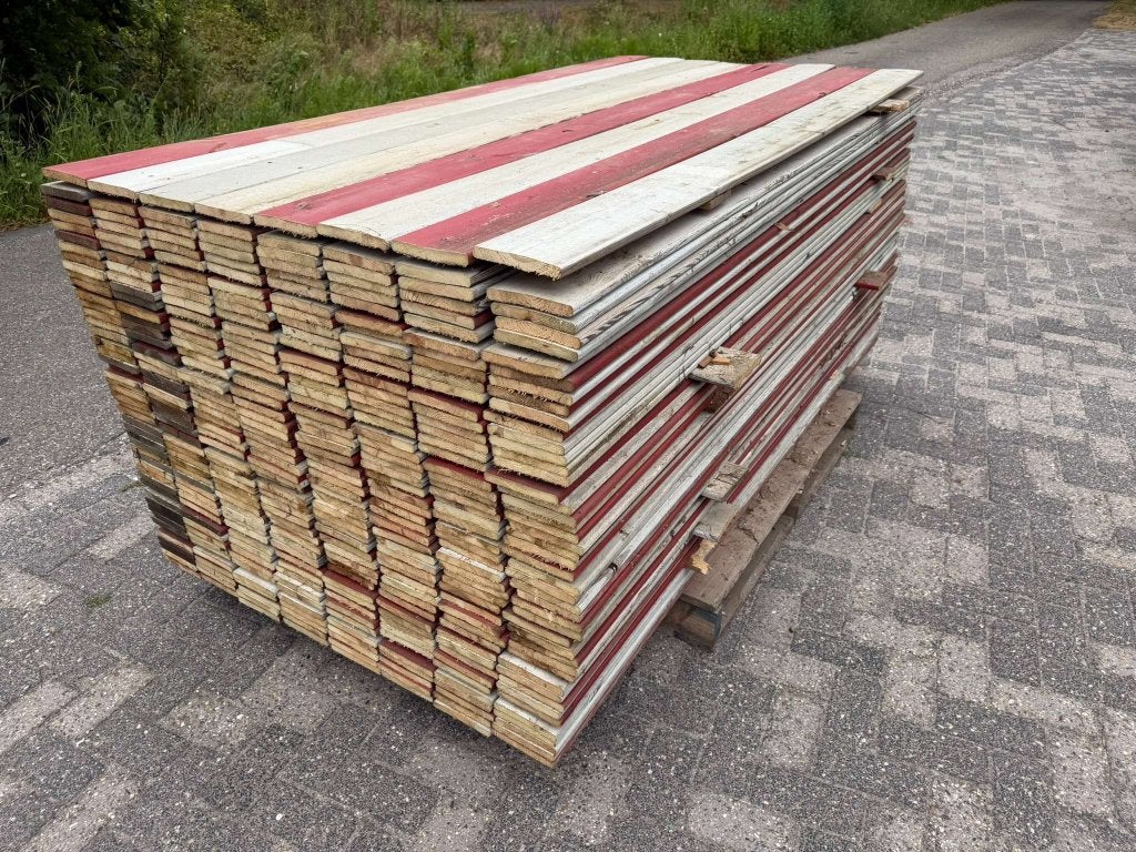 Rood/witte sloophout planken gekleurd 220cmx14cm, Ophalen of Verzenden, Gebruikt, 180 tot 250 cm, Planken