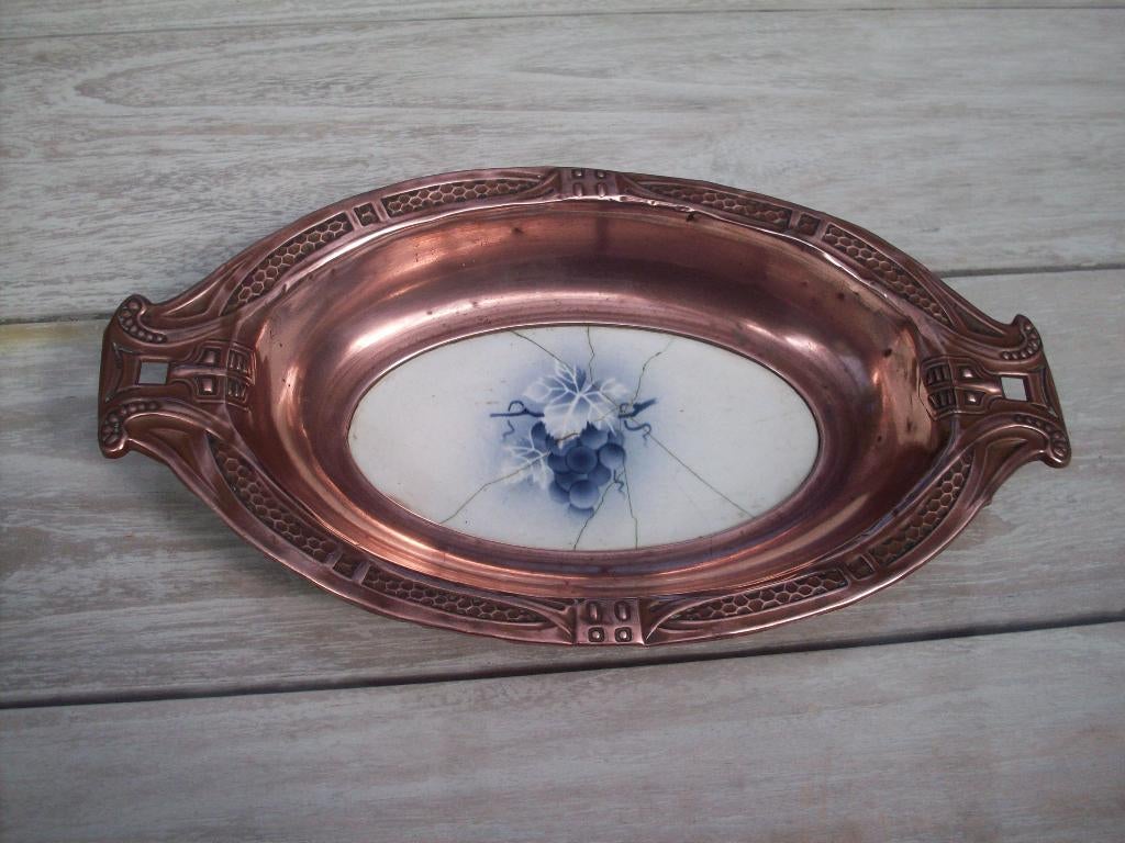 rood koper schaal met delft steen., Antiek en Kunst, Antiek | Koper en Brons, Ophalen of Verzenden, Koper