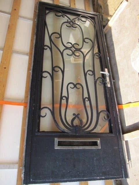IJzeren art nouveau voordeur incl. kozijn 228,5x97,5, Gebruikt, Deurkozijn, Metaal, Inclusief glas
