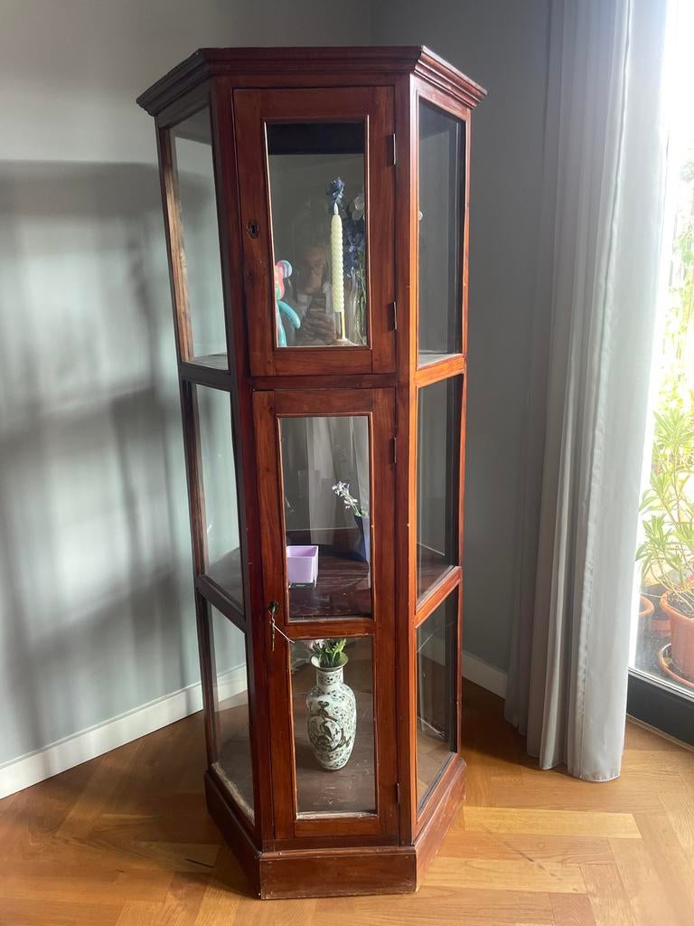Vintage houten vitrinekast - opknapper, Huis en Inrichting, Ophalen of Verzenden, Gebruikt