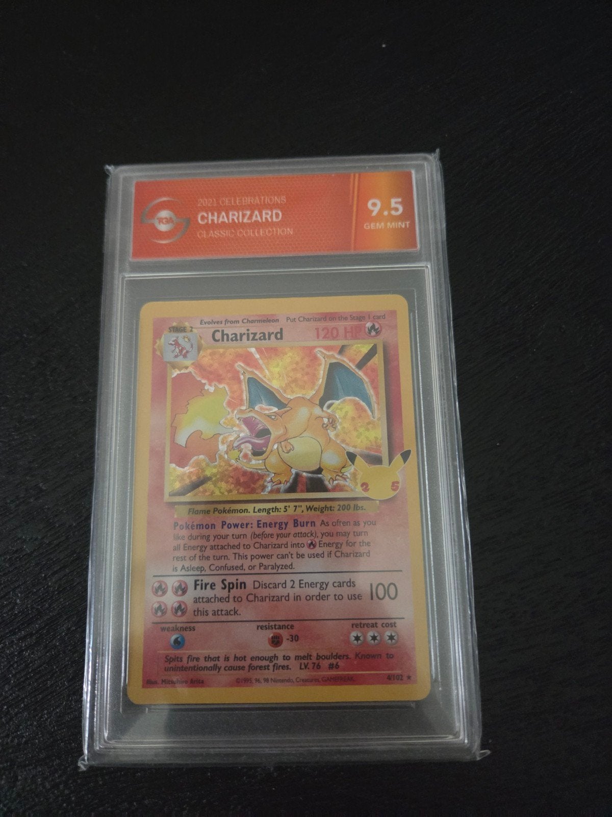 Pokémon Charizard Celebrations 2021 TGA 9.5 Gem Mint, Ophalen of Verzenden, Nieuw, Losse kaart