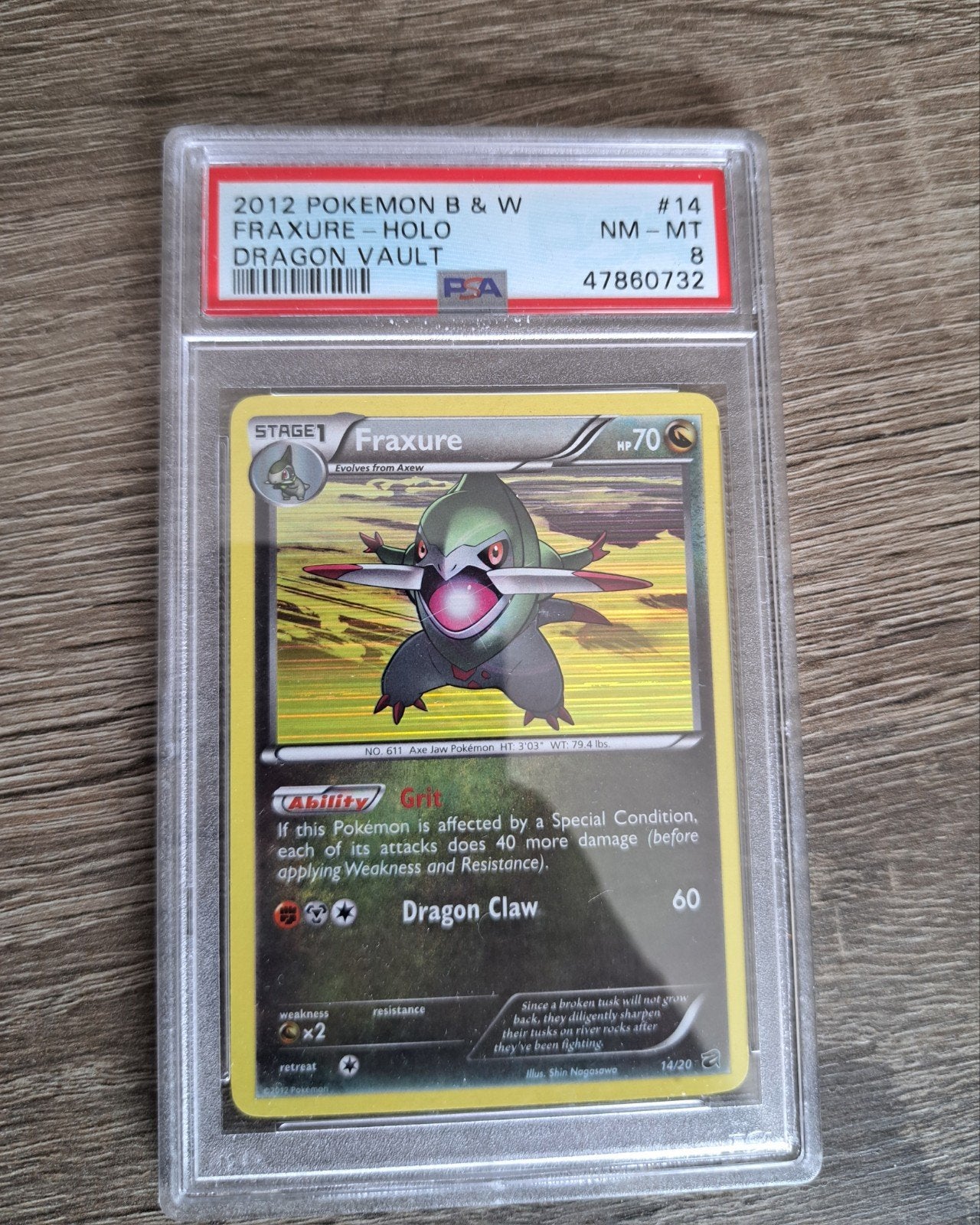 Fraxure Holo Dragon Vault PSA 8 Pokémon Kaart 2012, Ophalen of Verzenden, Zo goed als nieuw, Losse kaart, Foil