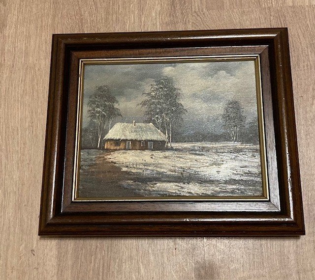 Schilderij: Winterlandschap door Van Esch, Doek, Origineel werk, Ophalen of Verzenden, Landschap