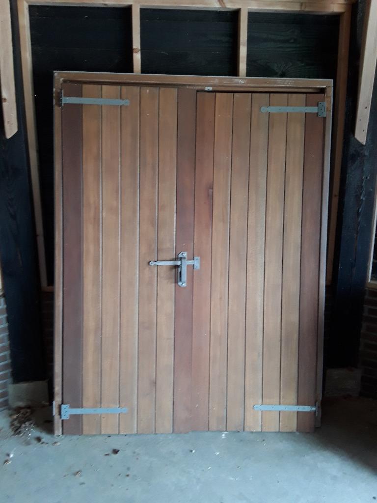 hardhouten dubbele deur met kozijn, Doe-het-zelf en Verbouw, Kozijnen en Schuifpuien, Gebruikt, Overige typen, 150 tot 225 cm
