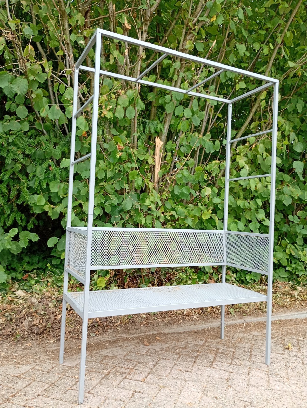 Metalen tuinbank met pergola, Ophalen of Verzenden, Gebruikt, Metaal