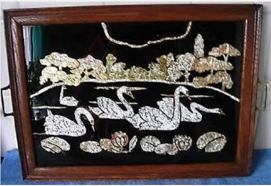 ZWANEN * MOOI DIENBLAD GLAS * Handwerk *, Huis en Inrichting, Woonaccessoires | Dienbladen, Overige materialen, Verzenden, Zo goed als nieuw