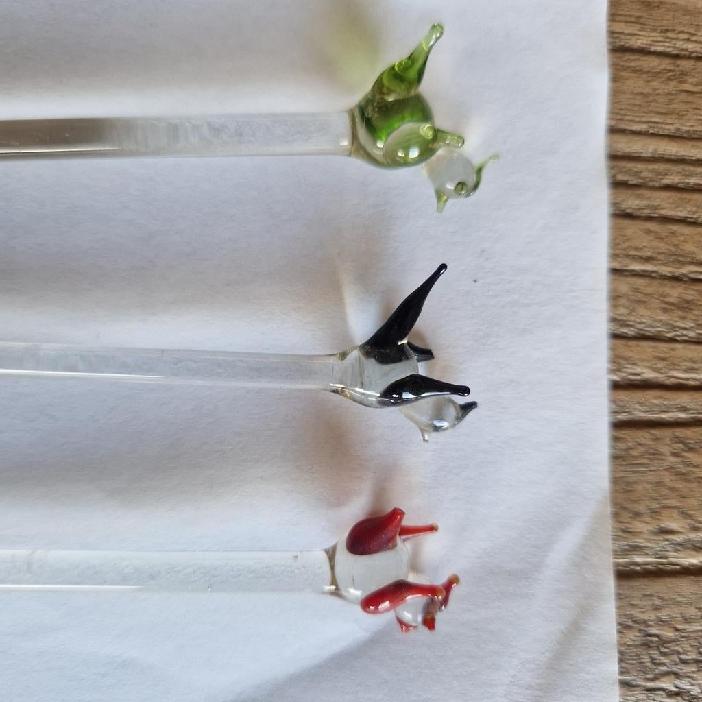 Glazen murano roerstaafjes met vogeltjes, Antiek en Kunst, Ophalen of Verzenden