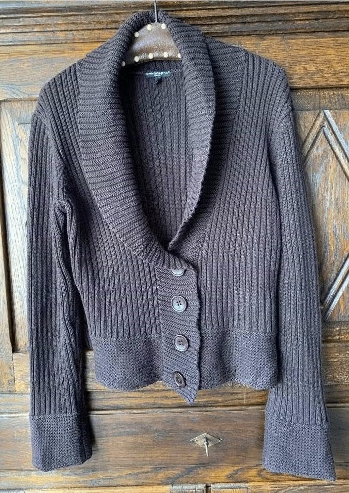 Donkerbruin vest met open col-kraag en knopen; L; Bandolera, Ophalen of Verzenden, Zo goed als nieuw, Maat 42/44 (L), Bruin