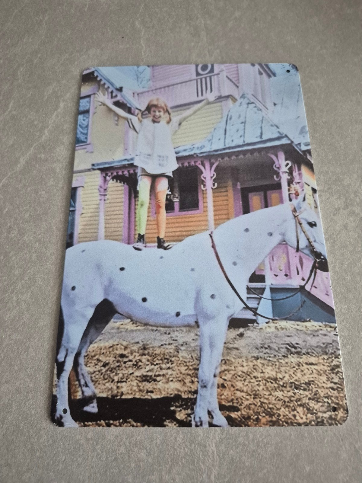 Unieke metalen plaat: meisje op paard, Pippi Langkous stijl, Minder dan 50 cm, Overige typen, Nieuw, Ophalen of Verzenden