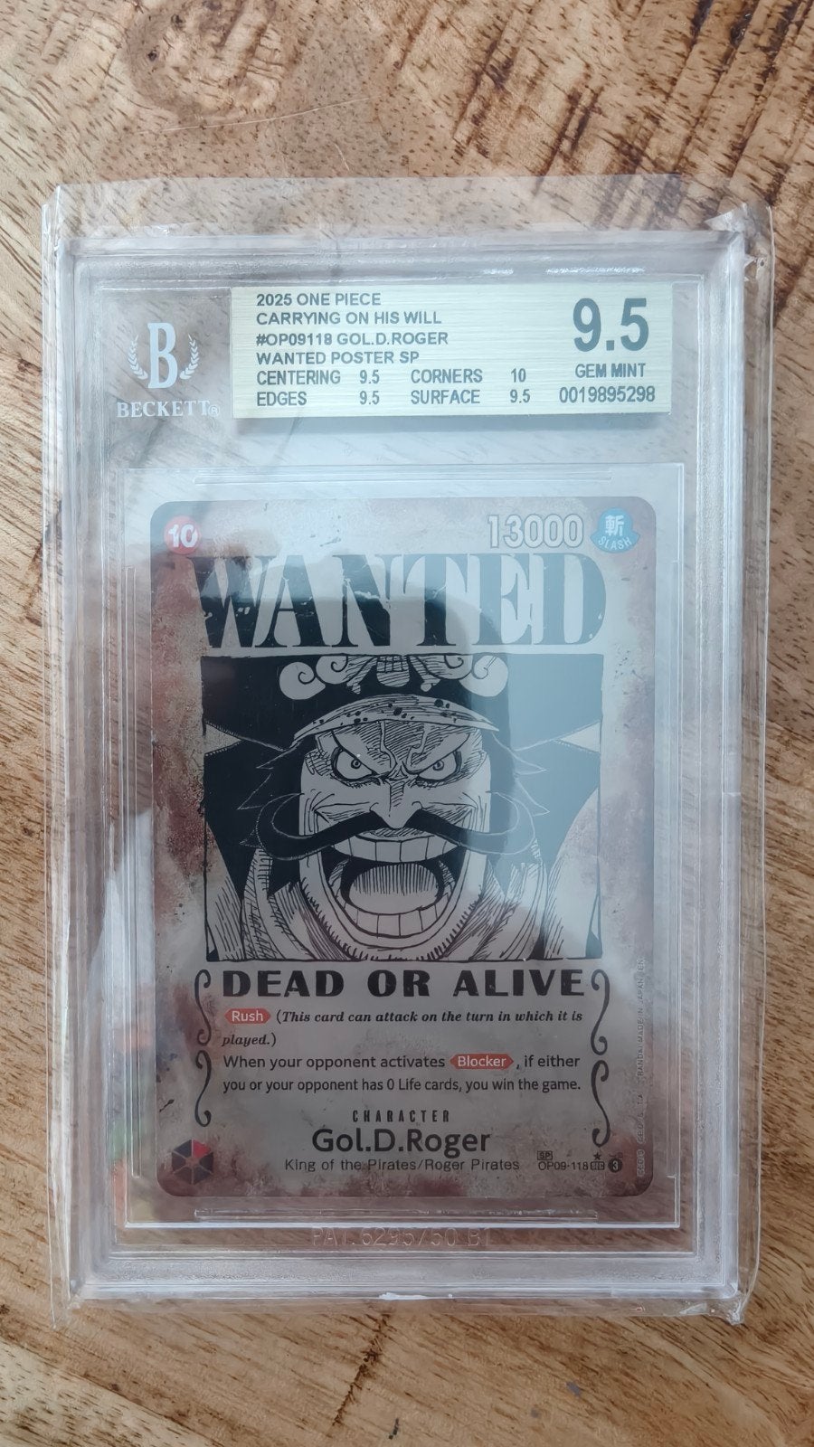 Gol D Roger SP Wanted poster BGS 9.5, Ophalen of Verzenden, Nieuw, Losse kaart, Foil