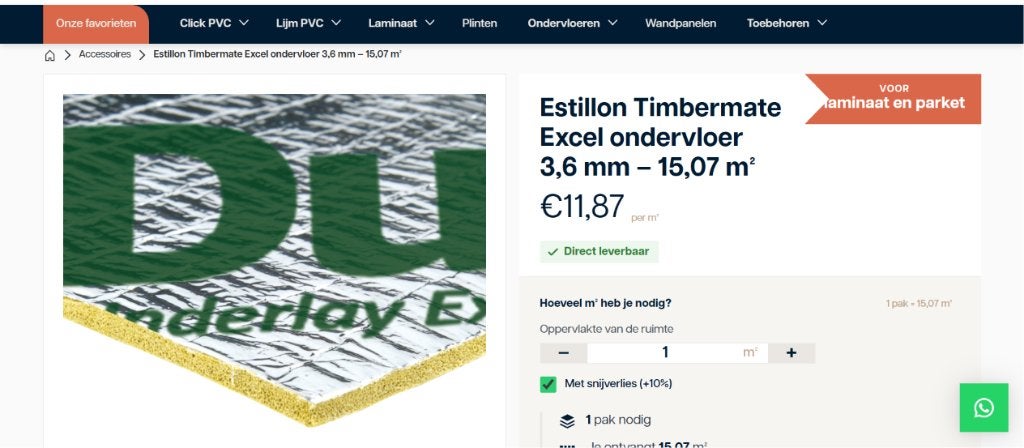 Excel ondervloer geluidwerend/isolerend, Ophalen, Nieuw, 25 tot 50 m², Crème
