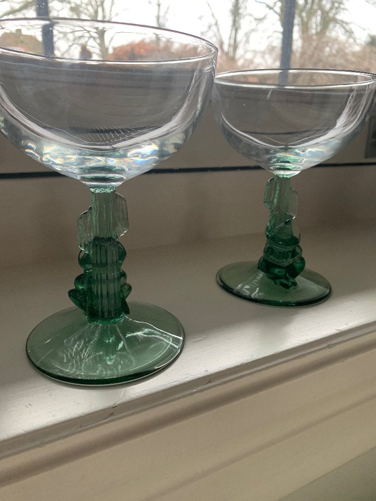 Luminarc coctailglazen met groene voet 2 stuks vintage, Ophalen of Verzenden