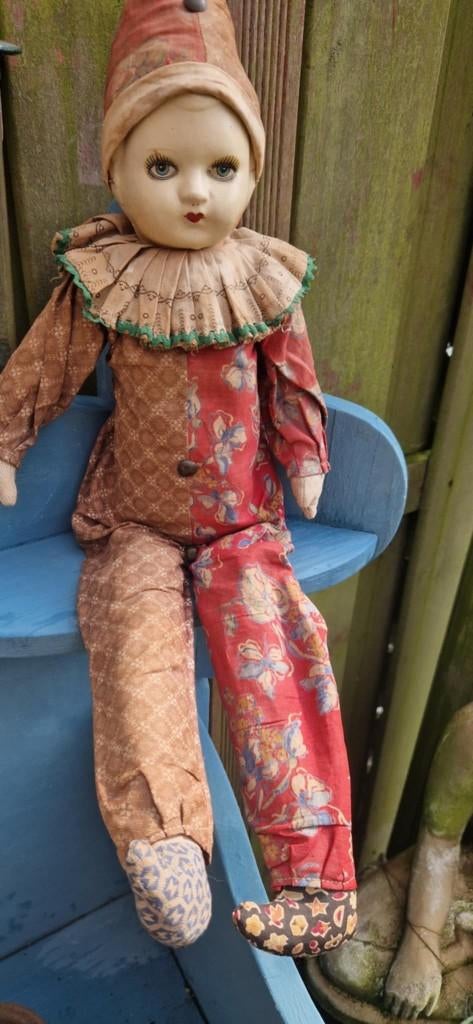 Franse jaren 50 Harlekijnpop - Pierrot pop - (brocante), Verzamelen, Poppen, Ophalen of Verzenden, Gebruikt, Overige typen