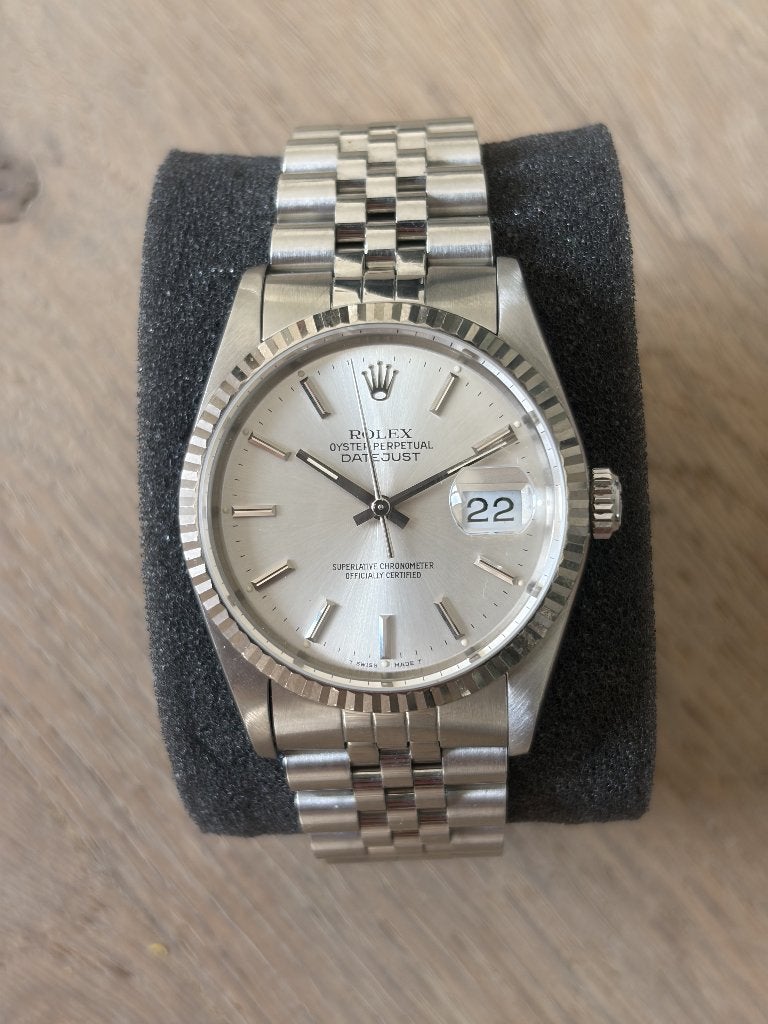 Rolex Datejust 36 Ref. 16234 uit circa 1990, zilver, jubilee, Ophalen, Staal, Polshorloge, Zo goed als nieuw
