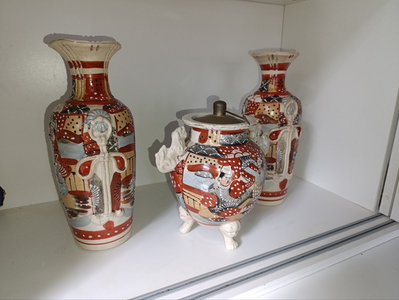 Antieke Satsuma Vazen Set (Kaststel) - Meer dan 100 Jaar Oud, Ophalen of Verzenden