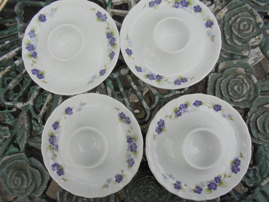 4 x Eierdop ring met paarse viooltjes / bloemetjes, Ophalen of Verzenden