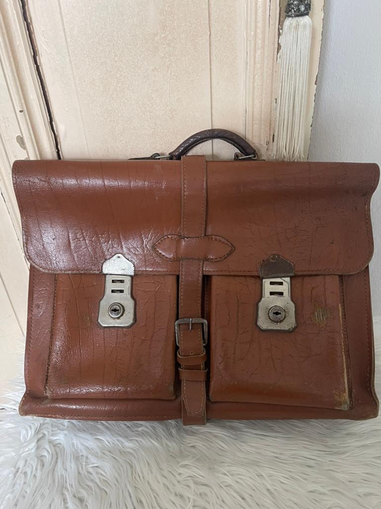 Vintage leren schooltas /aktetas, Ophalen of Verzenden