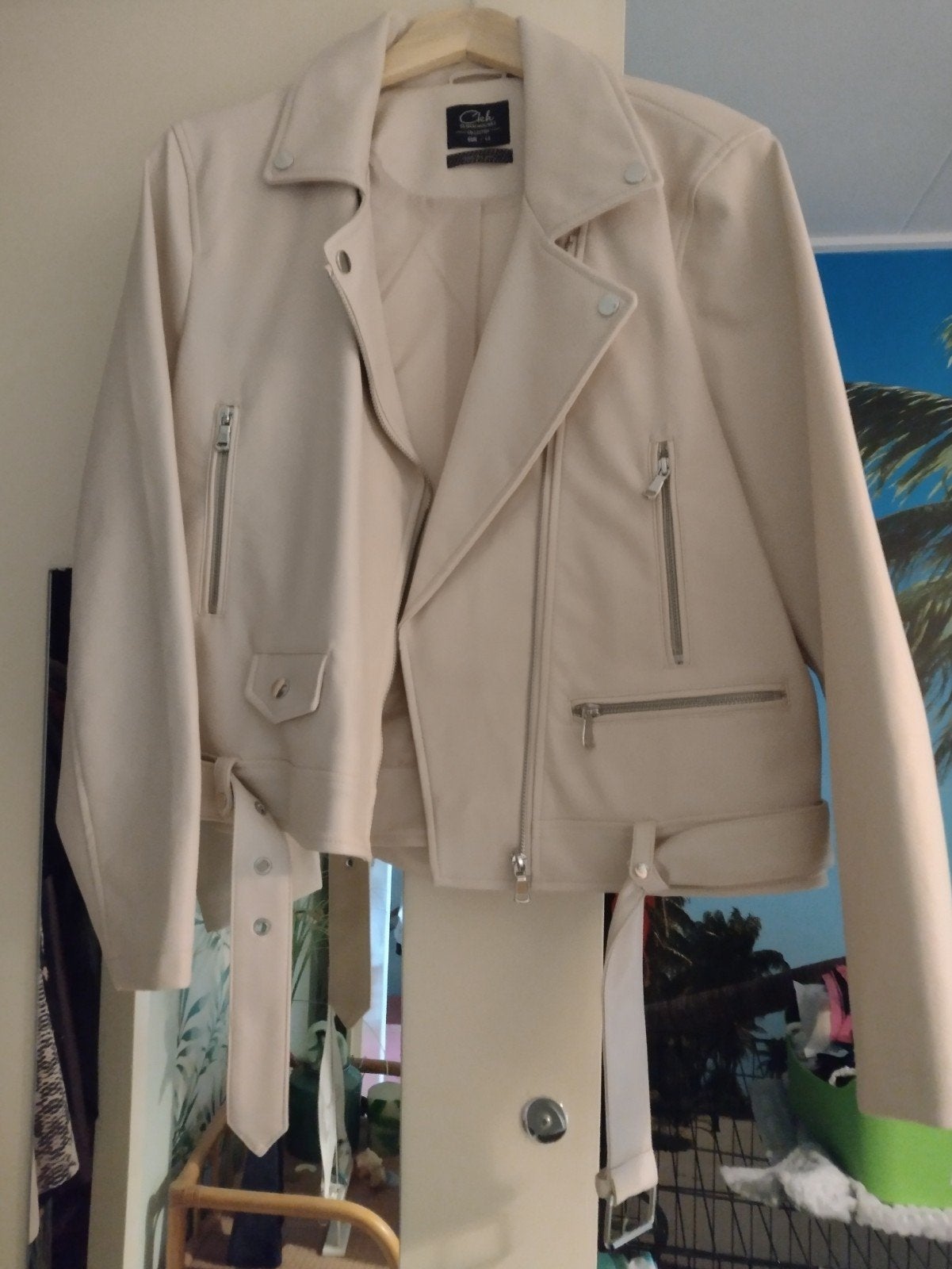 stoere biker jack, Ophalen of Verzenden, Zo goed als nieuw, Maat 42/44 (L), Beige