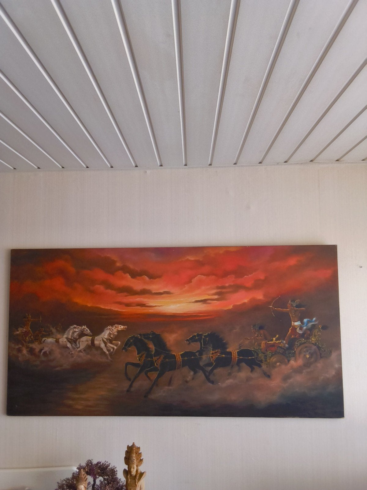 India Indonesië schilderij Krishna Arjuna hindoe legende, Antiek en Kunst, Ophalen, Schilderij