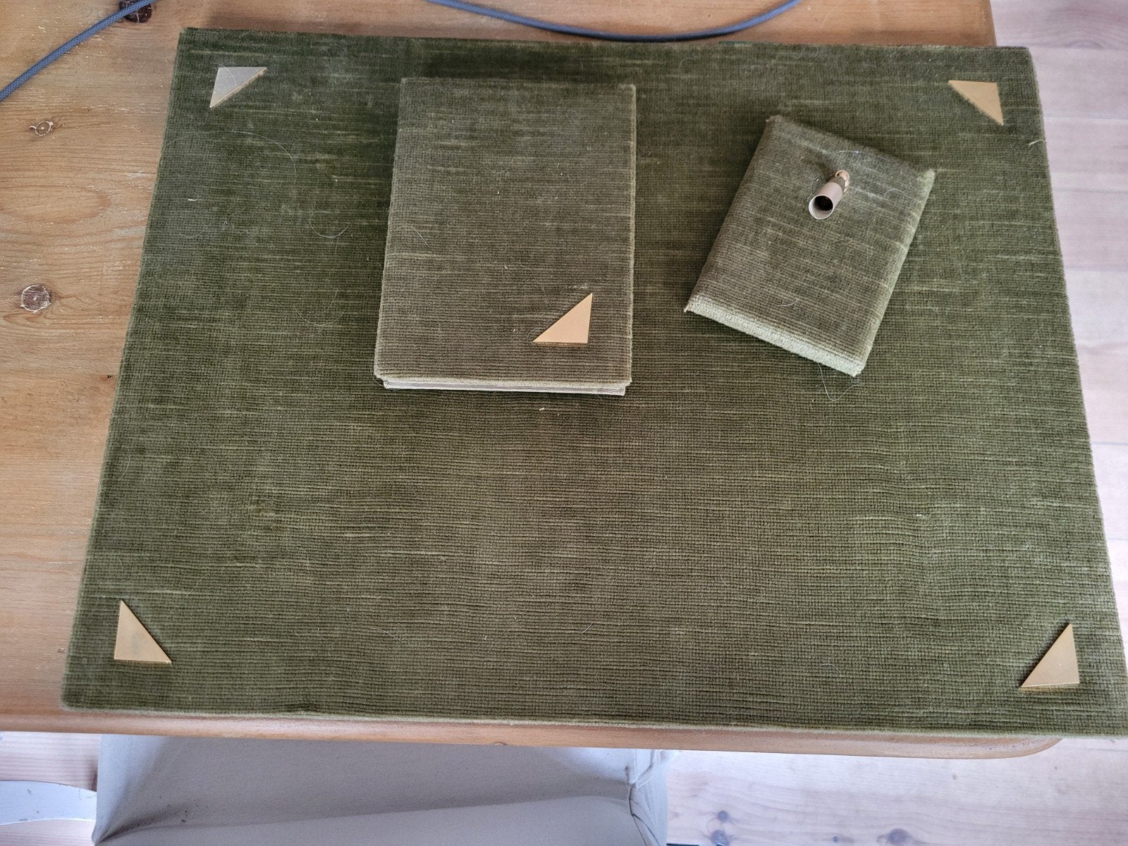 Vintage bureau set - Groen fluweel, Ophalen of Verzenden