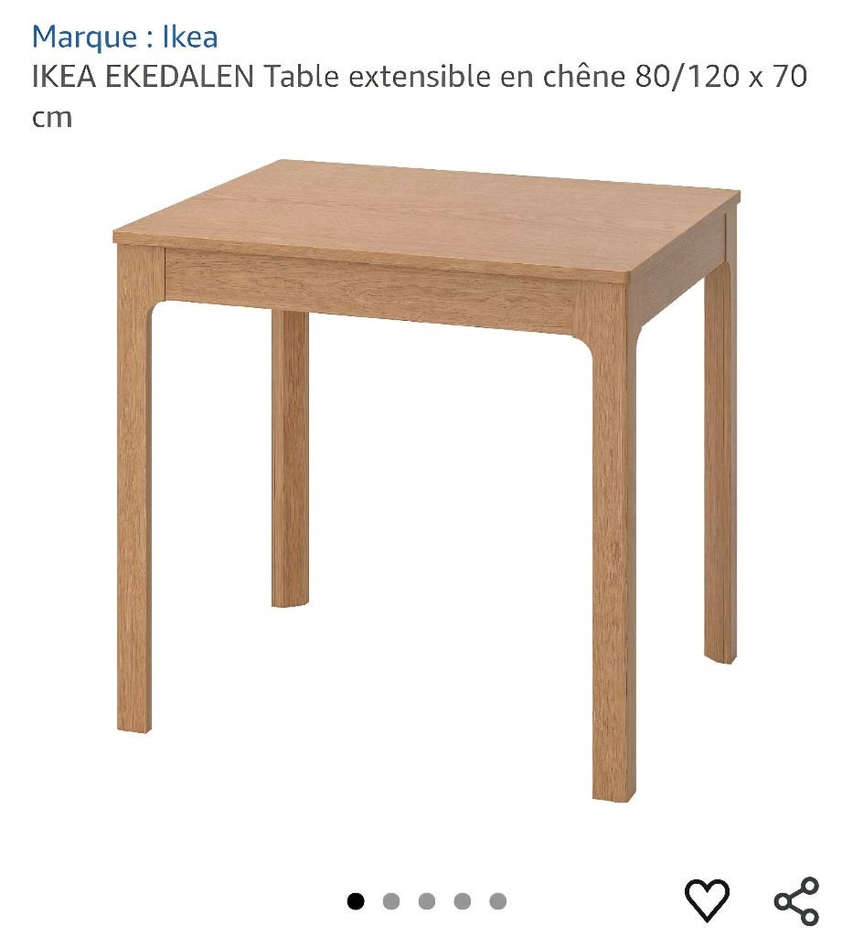 IKEA EKEDALEN Uitschuifbare eiken eettafel 80/120x70 cm, Ophalen, 100 tot 150 cm, Modern, Scandinavisch, Eikenhout