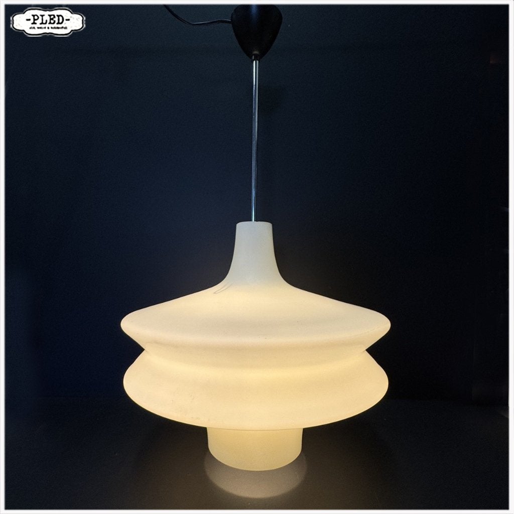 Grote, sculpturale, opaline pendellamp, jaren 60, Ophalen, Glas, OS, Nb