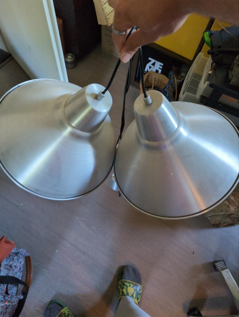 Set van 2 industriële hanglampen, geborsteld metaal, Ophalen, Gebruikt, Metaal, Minder dan 50 cm