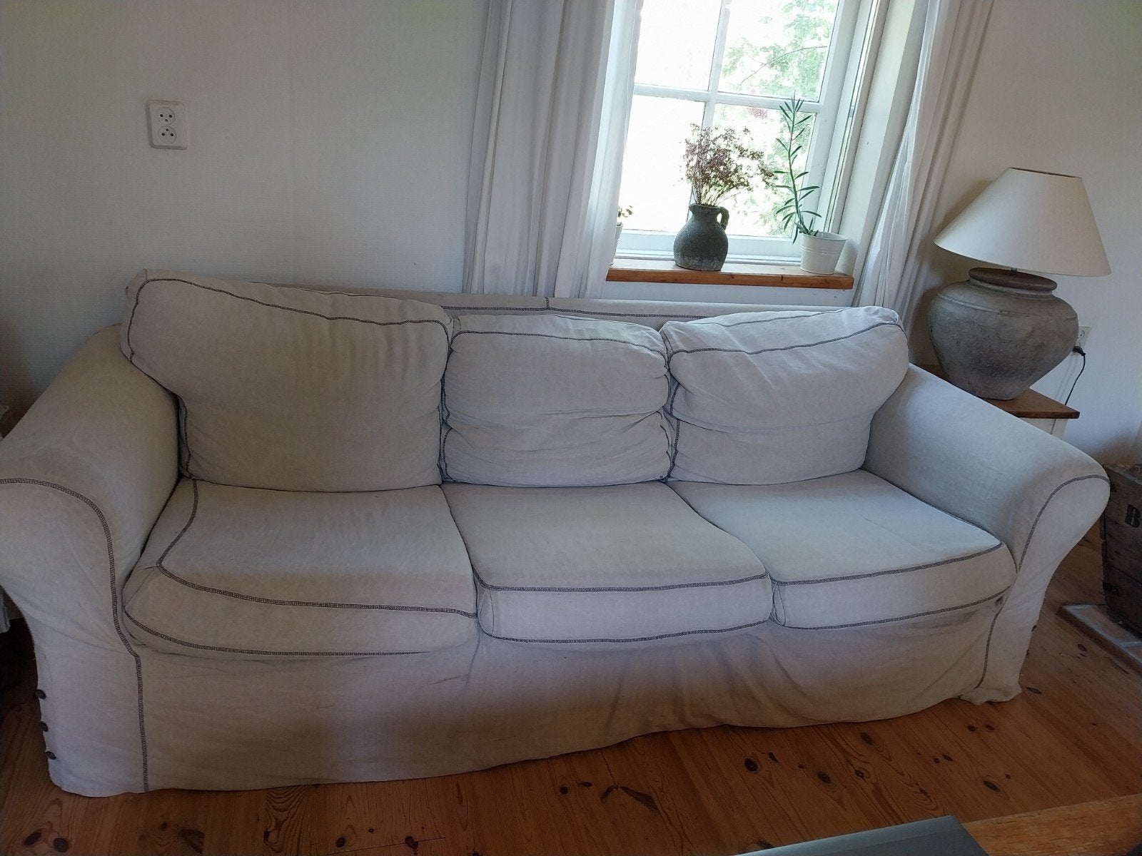Ikea Ektorp bank met linnen kussenhoezen GRATIS, Ophalen, Gebruikt, Driepersoons, 75 tot 100 cm