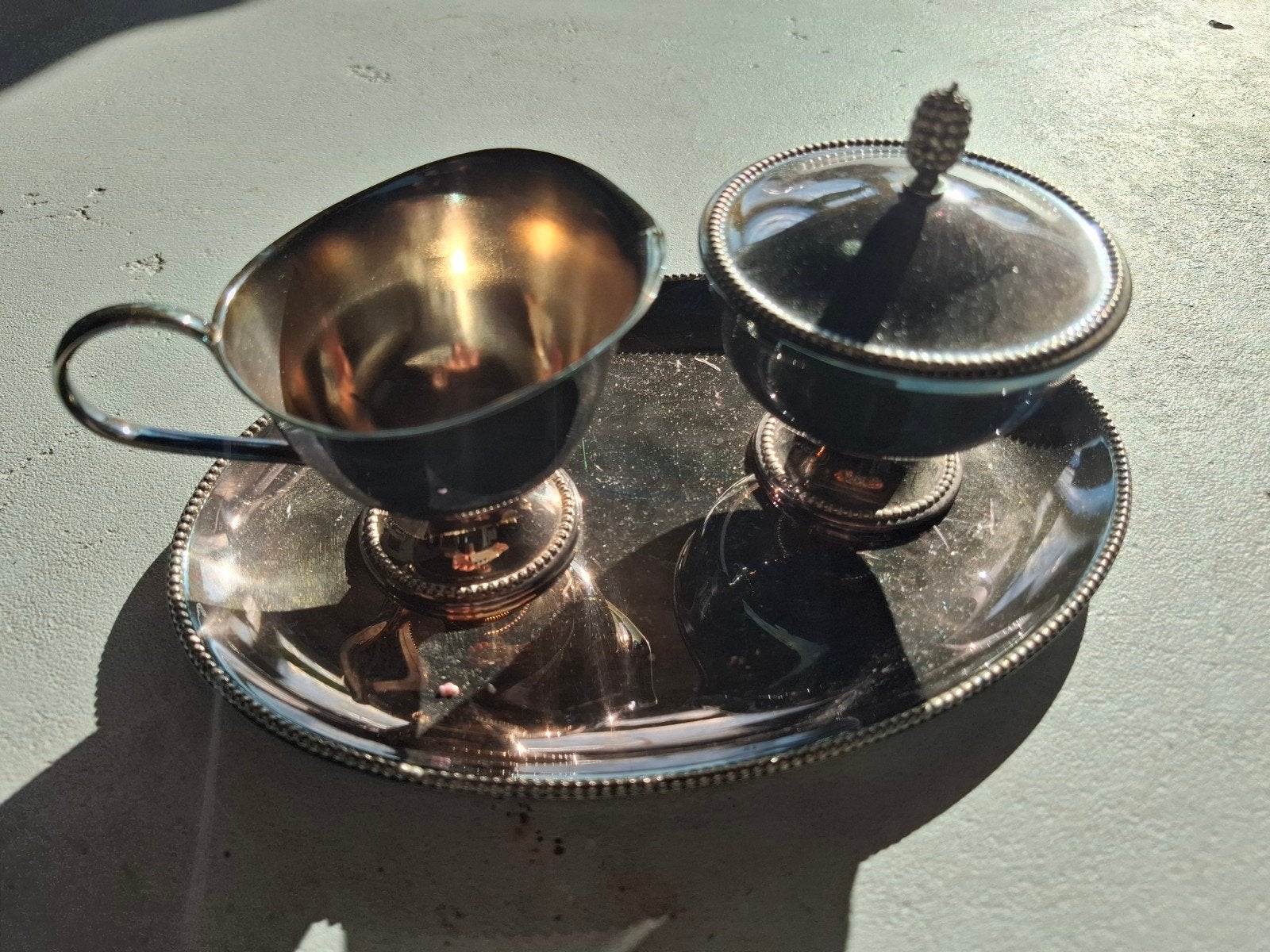 Verzilverd room- en suikerset - koffieset, Ophalen of Verzenden