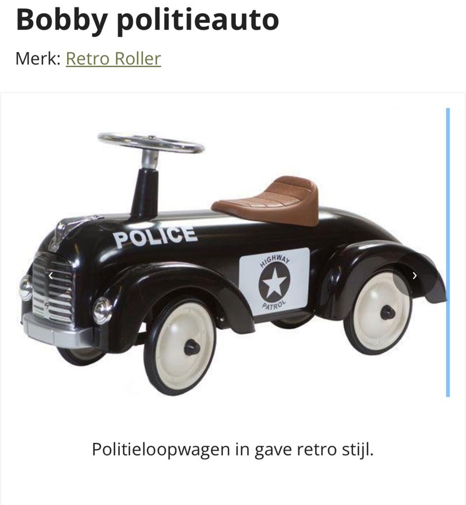 Bobby Politieauto Retro Loopauto, Ophalen of Verzenden
