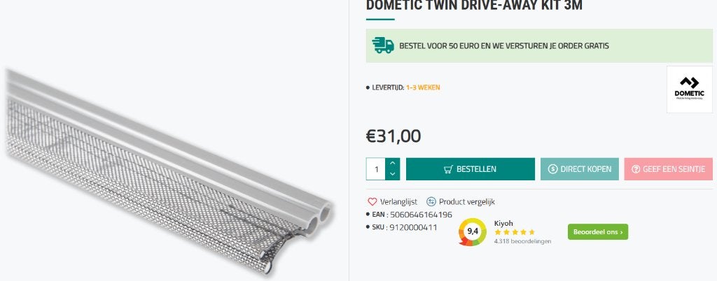 Dometic twin drive away kit, 3 meter peesadapter, nieuw, Verzenden, Nieuw