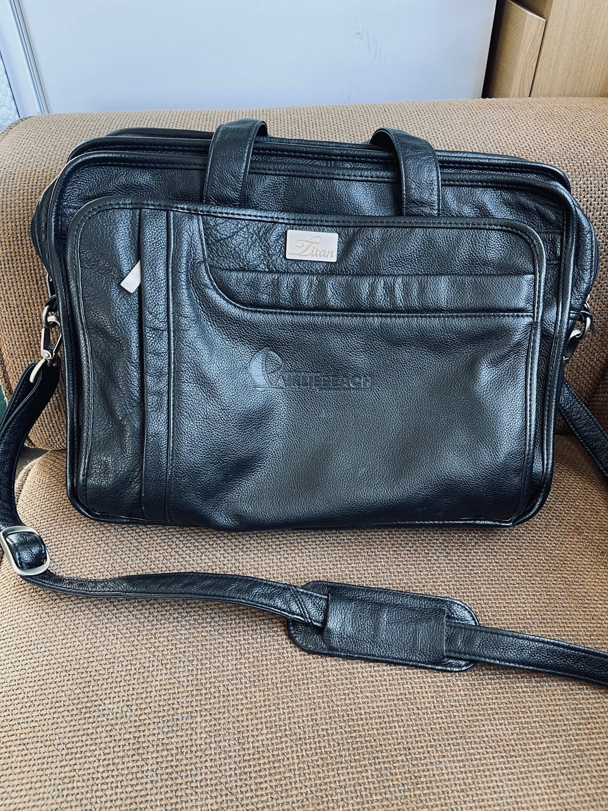 Echt lederen attaché tas zwart met veel vakken, Ophalen, Gebruikt, Zwart, Leer