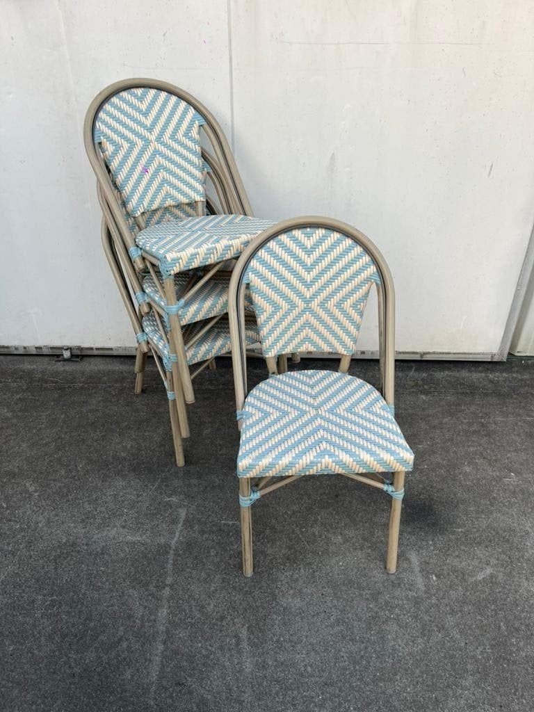 10 Luxe franse bistro horeca terras stoelen stapelbaar, Ophalen, Gebruikt, Grijs, Metaal